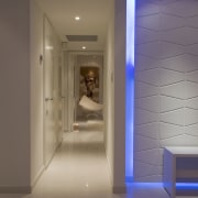 Architects own Mid-century Modern apartment with white interiors architecture, ceiling, door, floor, flooring, home, interior design, lighting, lobby, wall, brown, gray