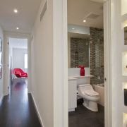 Master bathroom in contemporary townhouse renovation architecture, floor, home, interior design, property, real estate, room, gray