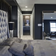 With glittering reflections, dancing flames and smooth textures, bedroom, ceiling, floor, home, interior design, real estate, room, suite, wall, gray, black