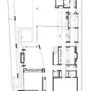 Plan of ground floor of contemporary house by angle, architecture, area, black and white, design, drawing, floor plan, line, plan, product, product design, square, white