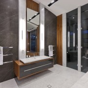 Modern master bathroom - Modern master bathroom - bathroom, floor, interior design, gray, black