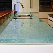 Custom glass countertop by ThinkGlass - Custom glass countertop, floor, flooring, glass, swimming pool, table