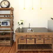 Kitchen elements originally designed as island benches, but cabinetry, chest of drawers, desk, drawer, furniture, hardwood, kitchen, product, shelf, shelving, table, wood, white, brown