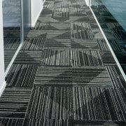 Durable, good-looking carpet tiles for commercial use architecture, black and white, building, daylighting, floor, flooring, line, monochrome, monochrome photography, reflection, structure, tile, wood, black, gray