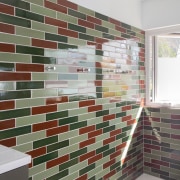 Small bathroom transformed with handmade tiles  - architecture, brick, floor, flooring, glass, interior design, tile, wall, white