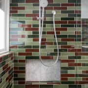 The uneven nature of the handmade tiles in architecture, brick, brickwork, daylighting, floor, flooring, interior design, tile, wall, window, black