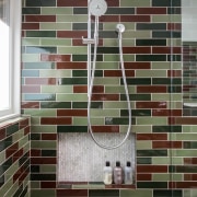 Small bathroom transformed with handmade tiles  - architecture, floor, flooring, interior design, tile, wall, window, window covering, black