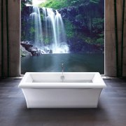 Resort-style bathing is all about the feel-good factor. bathtub, plumbing fixture, water, water feature, black, gray