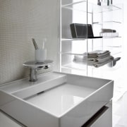 Swiss bathroomware manufacturer Laufen has been creating products bathroom, bathroom sink, ceramic, countertop, furniture, interior design, kitchen, plumbing fixture, product, product design, sink, table, tap, gray, white