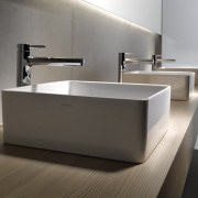 The Living Square range from laufen is also bathroom, bathroom sink, ceramic, floor, plumbing fixture, product design, sink, tap, gray, black
