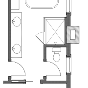 This master bathroom, in a new addition to angle, area, black and white, design, diagram, drawing, font, furniture, hardware accessory, line, product, product design, structure, white