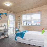 Bedroom with glass window - Bedroom with glass bed, bedroom, ceiling, floor, home, house, interior design, real estate, room, wall, wood, gray