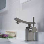 Ventus single lever faucet in chrome from Kraus bathroom, bathroom sink, plumbing fixture, product design, tap, gray