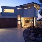 Contemporary family home by Graeme Alexander Homes architecture, building, elevation, estate, facade, home, house, lighting, property, real estate, residential area, roof, window, blue