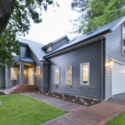 two storey traditional style home by Landmark Homes cottage, elevation, estate, facade, farmhouse, home, house, property, real estate, residential area, siding, gray