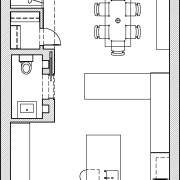 This kitchen is open to the dining area angle, area, artwork, black and white, design, diagram, drawing, floor plan, font, line, line art, plan, product, product design, structure, technical drawing, text, white