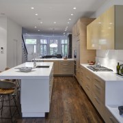 In this kitchen, both the cabinetry and island cabinetry, countertop, cuisine classique, interior design, kitchen, real estate, room, gray