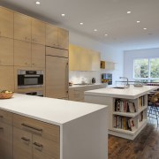 Modern open plan kitchen in city house - cabinetry, countertop, cuisine classique, floor, interior design, kitchen, real estate, room, gray, brown