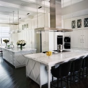 To enhance the sense of a living room, cabinetry, countertop, cuisine classique, floor, flooring, interior design, kitchen, laminate flooring, room, wood flooring, gray, black