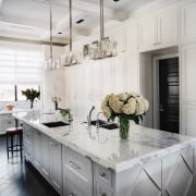 The kitchen was designed so that several people cabinetry, countertop, cuisine classique, home, interior design, kitchen, room, white, gray
