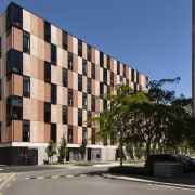 Carlaw Park Student Village in Auckland accommodates students apartment, architecture, building, commercial building, condominium, corporate headquarters, estate, facade, home, house, metropolitan area, mixed use, neighbourhood, real estate, residential area, sky, suburb, tower block, black