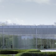 The Louvre satellite gallery has a transparent facade. architecture, building, corporate headquarters, facade, headquarters, house, real estate, roof, sky, gray, white