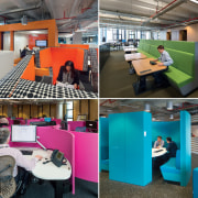 Lively office interiors that offer diverse workplace settings furniture, interior design, office, table