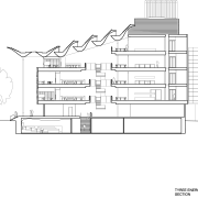 Cross section of Tyree Energy Technologies Building University architecture, area, artwork, black and white, design, diagram, drawing, elevation, floor plan, font, line, line art, plan, product design, structure, technical drawing, text, white