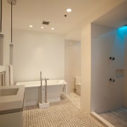 Contemporary bathroom with chromatherapy designed by architect John architecture, bathroom, ceiling, daylighting, estate, floor, flooring, home, interior design, property, real estate, room, orange, brown