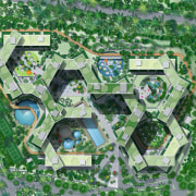 The hexagonal form of The Interlace apartment development aerial photography, area, bird's eye view, grass, land lot, residential area, suburb, urban design, green