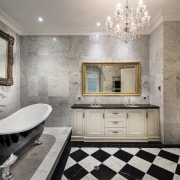 Luxuriating in the bathroom is even more relaxing bathroom, countertop, floor, flooring, home, interior design, room, tile, wall, gray
