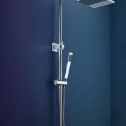 Dorf Rail Shower with Jovian Overhead  eco-friendly line, plumbing fixture, product design, shower, blue