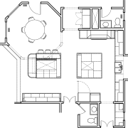 Plan of large kitchen with two square islands angle, area, black and white, design, diagram, drawing, floor plan, font, line, product, product design, structure, technical drawing, white