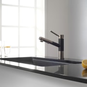 Geo Series faucets have a dual-function sprayhead and furniture, plumbing fixture, product design, sink, tap, white