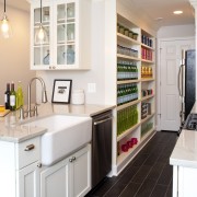 The traditionally styled cabinetry includes an overhead display cabinetry, countertop, cuisine classique, interior design, kitchen, room, white