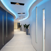 This corridor snakes its way through the MSC ceiling, interior design, lobby, real estate, gray