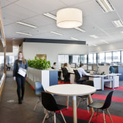 Support columns were all moved away from the ceiling, conference hall, furniture, institution, interior design, office, table, white, gray