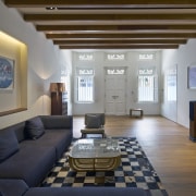 The new front door of this remodelled shophouse ceiling, interior design, living room, property, real estate, room, gray, brown