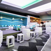 Skylights flood light into the heart of the interior design, white