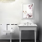 Gessis new Fascino collection of sinks, tubs, faucets bathroom, desk, floor, furniture, home, interior design, plumbing fixture, product, product design, shelf, sink, table, tap, wall, white, gray