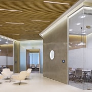 The lower level at the Procter &amp; Gamble architecture, ceiling, daylighting, interior design, lobby, gray, brown