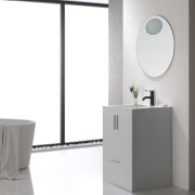 Kraus Solinder faucet in oil-rubbed bronze from the angle, bathroom accessory, bathroom cabinet, plumbing fixture, product, product design, tap, white, gray