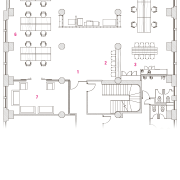 Legend 1 entry, 2 informal reception, 3 kitchen area, design, diagram, drawing, floor plan, font, line, plan, product, product design, text, white