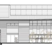 Northern elevation of the office and research building architecture, area, black and white, daylighting, design, elevation, facade, home, house, line, product, product design, property, real estate, residential area, structure, white