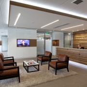 Office interiors in the new building at 76-78 ceiling, interior design, lobby, office, gray, brown