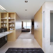 Sliding pocket doors between this master bedroom and architecture, house, interior design, property, real estate, gray