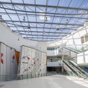 The retail mall at the Singapore Sports Hub architecture, building, ceiling, daylighting, roof, structure, tourist attraction, gray