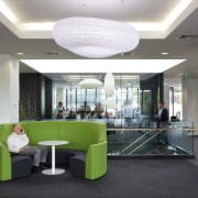 Windows above the stairwell in the remodelled Ricoh ceiling, interior design, lobby, office, real estate, gray, white, black