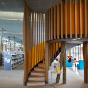 The Waiheke library provides a variety of seating architecture, interior design, wood, brown, gray