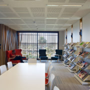 This room in the new Waiheke library can daylighting, institution, interior design, library, library science, public library, gray, white